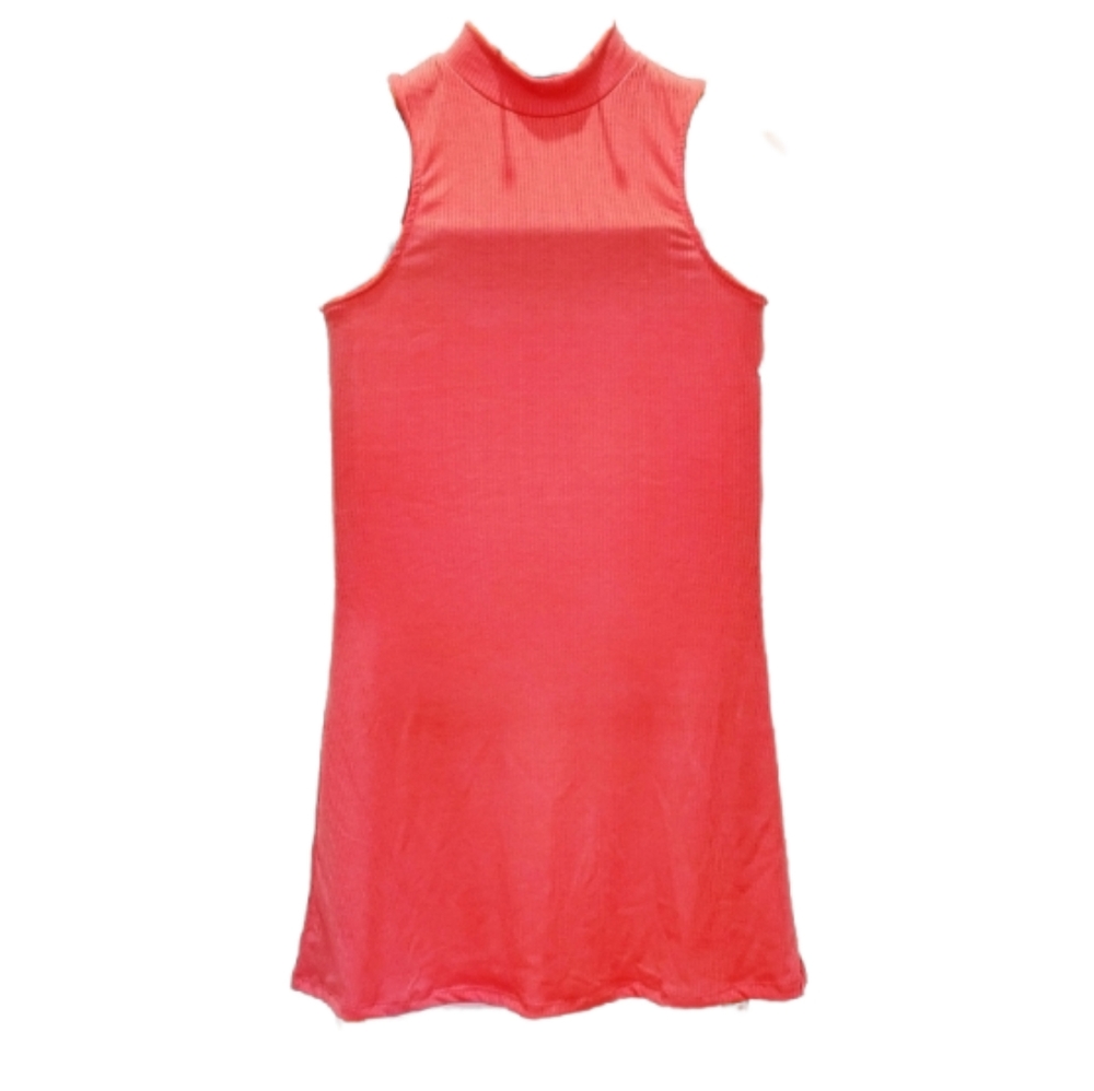 Capella Pink Ribbed High Neck Sleeveless Dress